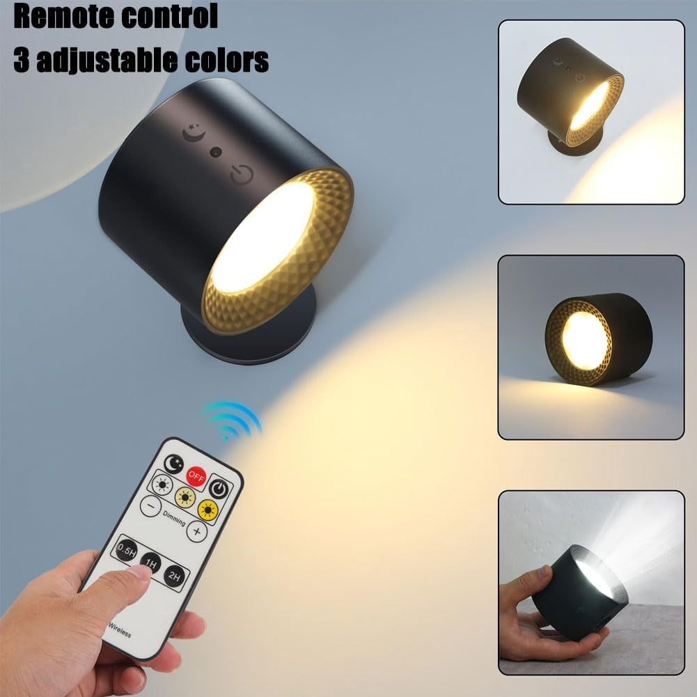 Smart Lights Wall Lamp, LED Wall Light for Pictures, Rechargeable 3 Color Temperatures Dimmable Magnetic 360° Rotation Cordless Wall Sconce for Study Bedroom Reading Hallway Bedside (2Set Black)