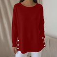 thumbnail image 2 of Giftesty Women's Solid Color Crew Neck Long Sleeve Waffle Knit Button Side Split Loose Pullover Top for Daily Wear, 2 of 7