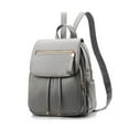 thumbnail image 1 of Women PU Backpack Large Capacity Travel Organizer School Solid Color Causal Adjustable Handbag Rucksack Tote Shoulder Bag Light Grey, 1 of 8