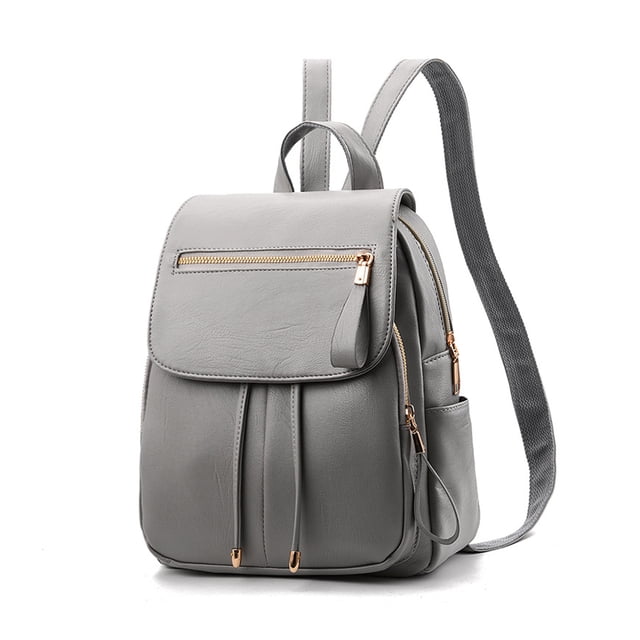 Women PU Backpack Large Capacity Travel Organizer School Solid Color Causal Adjustable Handbag Rucksack Tote Shoulder Bag Light Grey