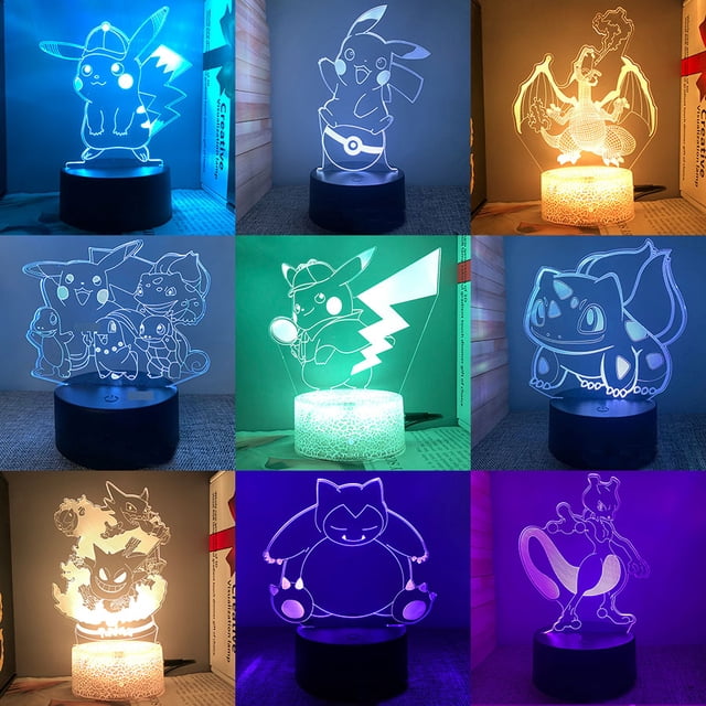 Figuras de Anime de Pokémon, luz nocturna de Manga, monstruos de bolsillo, Pikachu, Gengar, lámpara de dormitorio acrílica, juguetes de regalo para niños