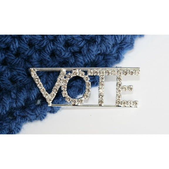 Just Love Jewels Rhinestone Brooch, Clear VOTE Pin, Silver