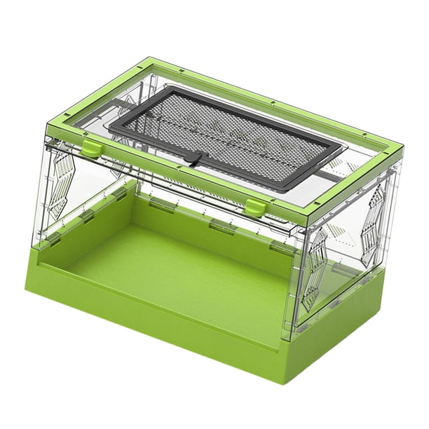 Tanque de reptiles plegable transparente, hábitat para lagartos, recinto de escritorio para mascotas con cubierta deslizante, tanque de cría portátil Verde
