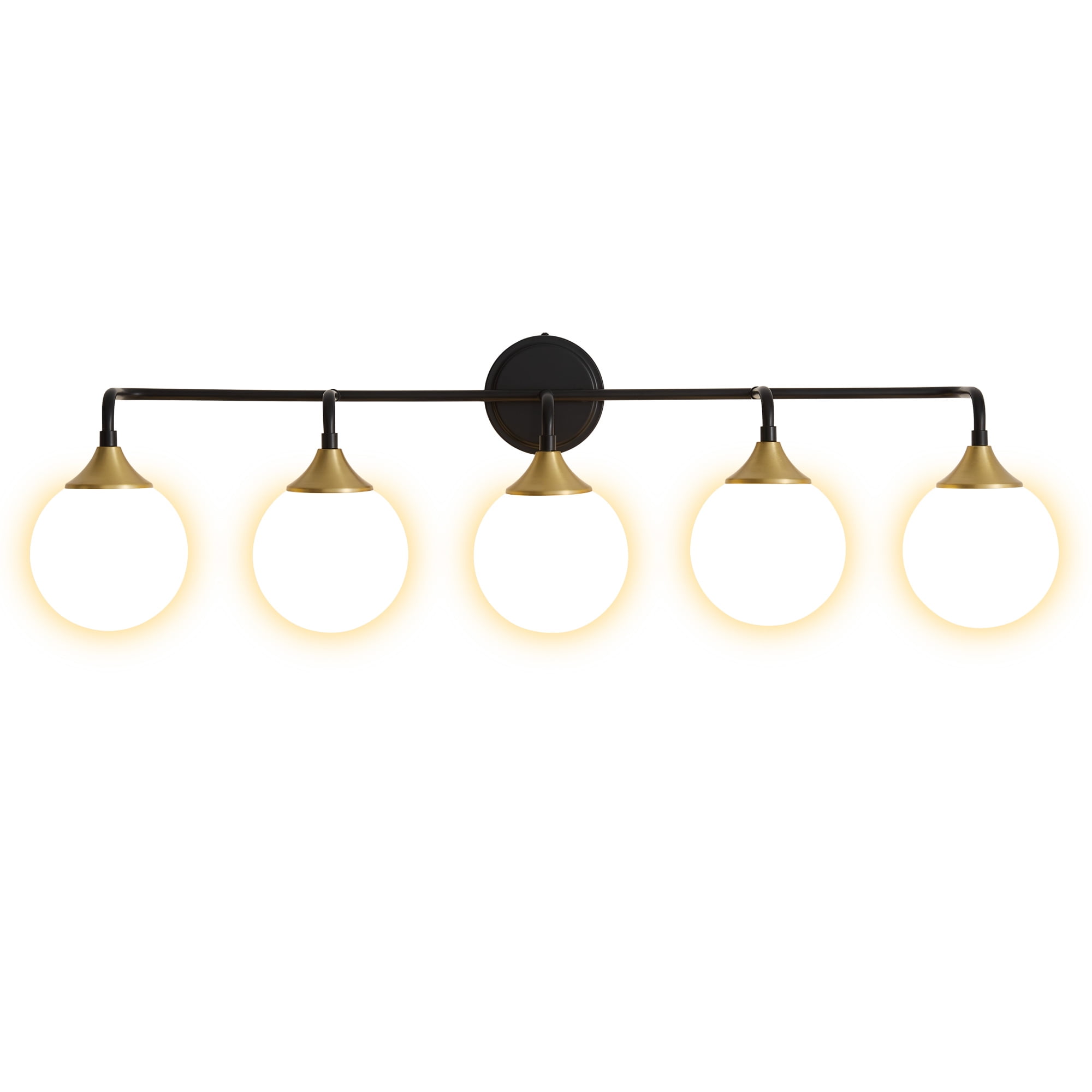 Deyidn 5-Light Black and Gold Modern Vanity Light, 39 Inch Dimmable Bathroom Light Fixture with Opal Glass Globes for Mirror