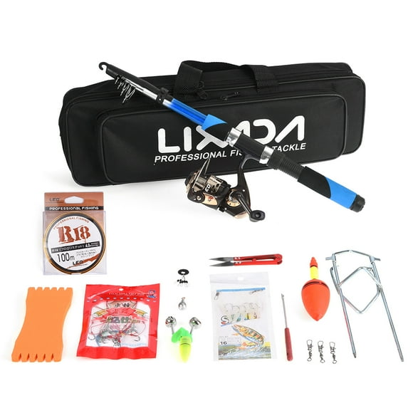 Lixada Fishing Tackle Set with 2.1m Telescopic Fiberglass Fishing Sea Rod Spinning Fishing Reel Fishing Baits Hooks Fishing Bag Kit Seawater Freshwater Professional Travel Fishing Pole Rod Set