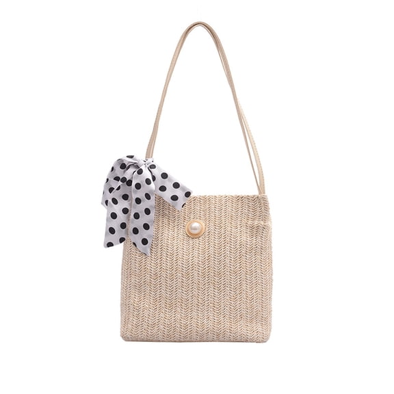 Honeeladyy Clearance under 10$ Ladies Satchel Bow Pearl Woven Seaside Straw Weaving High Capacity Handbag