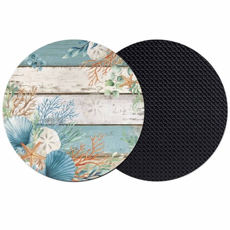 Teal Brown Beach Coastal Coasters Set of 2 Absorbent Coasters for Drinks Summer Nautical Coral Shell Botanical Vintage Coaster for Desk Coffee Table Protection Home Decor House Warming Gifts 4