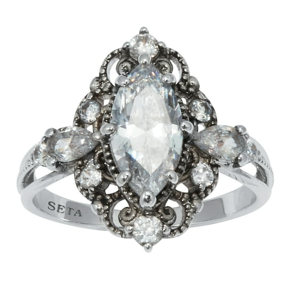 PalmBeach Jewelry 2.72 TCW Marquise Cut Cubic Zirconia Platinum-Plated Ring