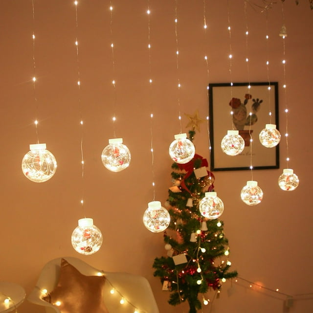 LED Curtain Light 8 Modes Adjustable High Brightness Santa Claus Christmas Tree Hanging Light Ball for Home