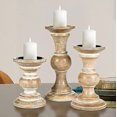 thumbnail image 2 of Candle Stands Wooden for Pillar Candles,Rounded Turned Colums,Sustainable Woods,Country Style,Ideal for Reiki,Aromatherapy,Votive Candle Gardens Home décor - 10,8,6 Inch Set of 3 - White Wash, 2 of 8