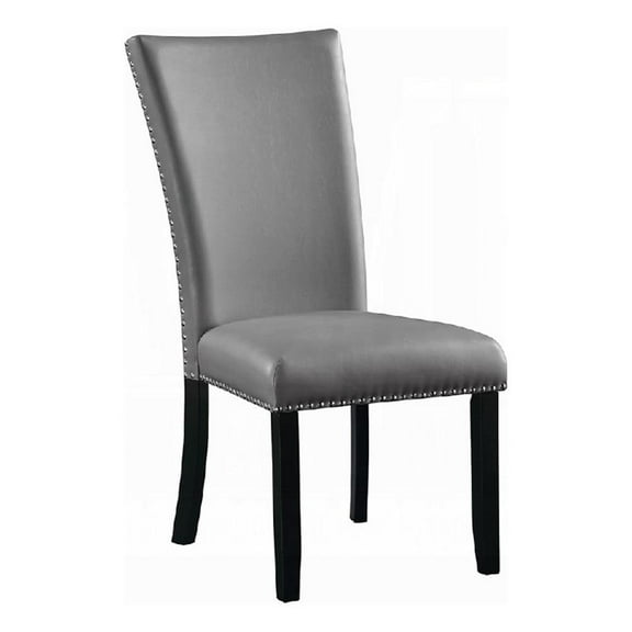 Aline Side Dining Chair Set of 2-Gray Faux Leather-Nailhead Trim