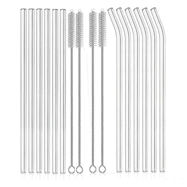Klara reusable glass straws set of 12 straight and bent with cleaning brush