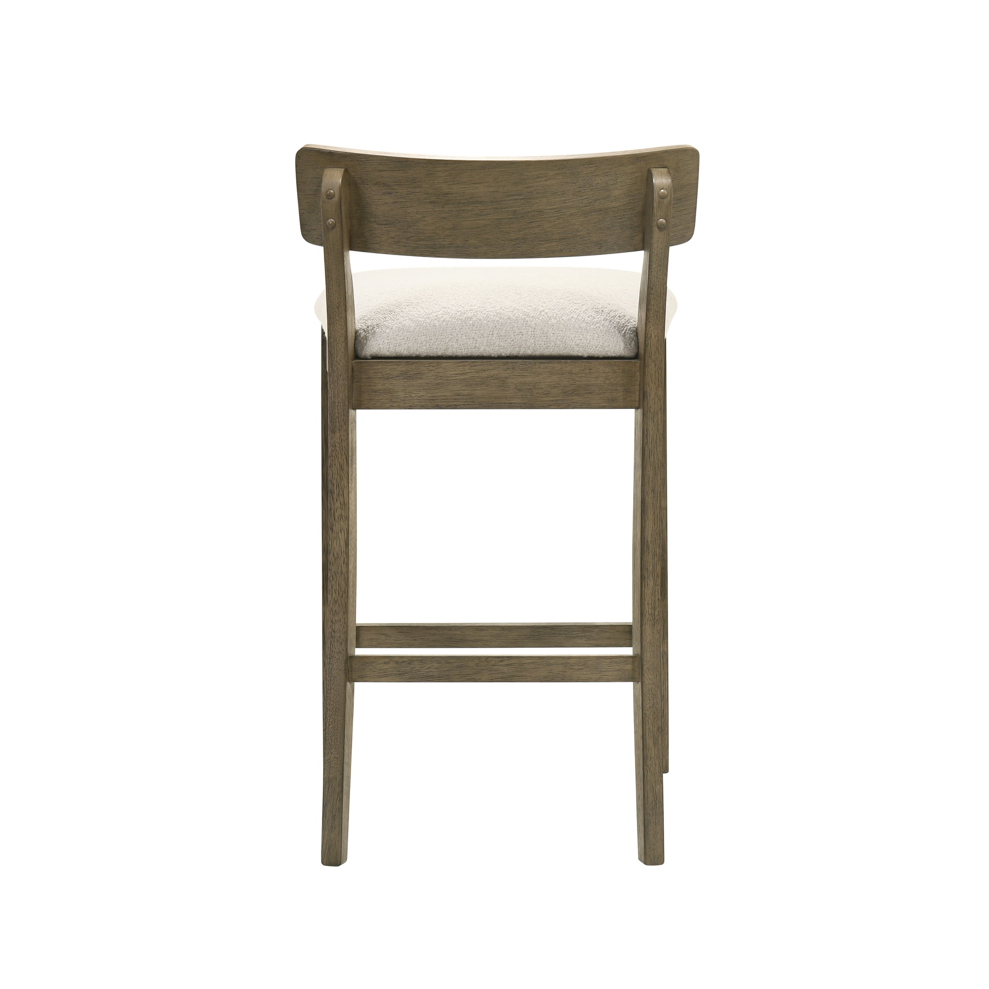 Merie Modern Transitional Wood Counter Height Kitchen Bar Stool in Putty Brown Finish with White Boucle Fabric Upholstered Seat - Set of 2