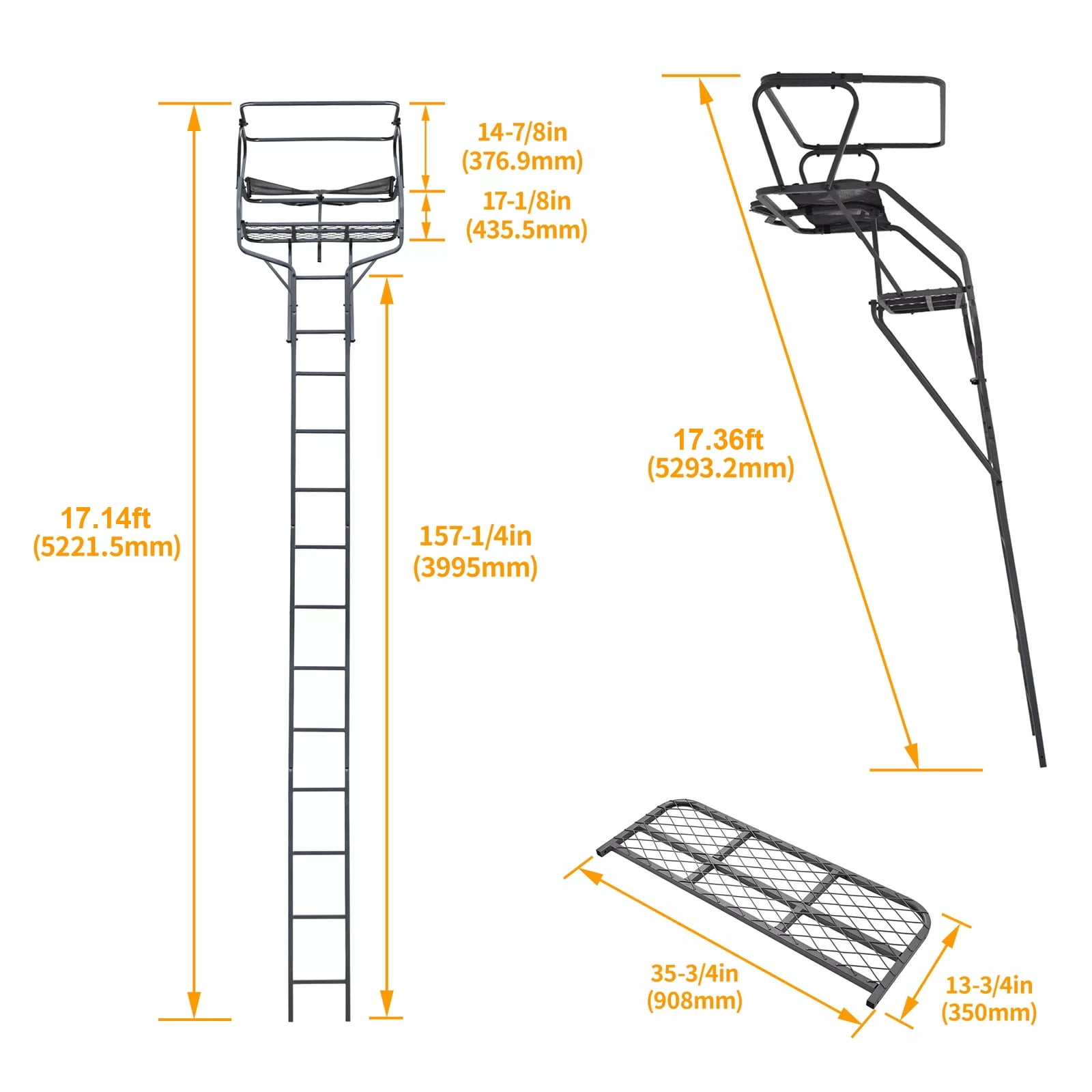 HECASA 18' 2-Man Ladder Tree Stand Climbing Tree Stand for Deer Hunting Elevated Climbing Seat Hunting Gear Equipment Accessories, 500 lb Weight Capacity