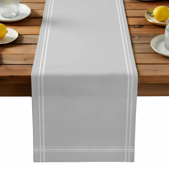 Pure Light Grey Cotton Linen Table Runner for Dining Kitchen, Simple Solid Color Wedding Outdoor Party Tablerunners Decoration, Dresser Scarf Coffee Tablecloth Runners 13x48 Inches