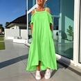 thumbnail image 2 of Women's Cold Shoulder Dresses Loose Square Neck Textured Midi Dress with Pockets Breathable Vacation Summer Dress Green S, 2 of 9