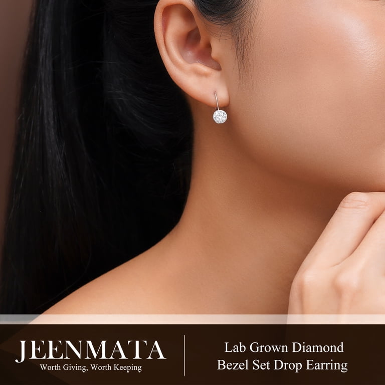 JeenMata 0.50 Carat Lab Grown Diamond Bezel Leverback Earrings photo 6