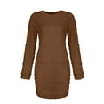 thumbnail image 3 of Sexy Dance Women Solid Color Pullover Jumper Fuzzy Fleece Crew Neck Mini Dresses Warm Sweater Dress Brown S, 3 of 4