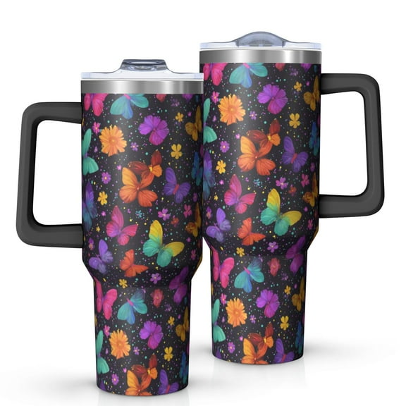 Butterfly 40oz Tumbler with Handle and Straw, Large Capacity Travel Cup for Hot & Cold Drinks, Double Walled Vacuum Insulated Cup,Birthday Thanksgiving Christmas Gifts for Women Girls, Starry