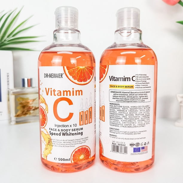 Sérum facial y corporal con vitamina C hialurónica AHA, Corrector de manchas oscuras, blanqueamiento, hidratante, reducción de poros, reparación, cuidado de la piel, 500ml