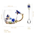 thumbnail image 2 of Taza de vidrio esmaltado OEAGO con cuchara de rosas azules y mariposas, 2 of 7