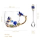 thumbnail image 2 of Taza de vidrio esmaltado OEAGO con cuchara de rosas azules y mariposas, 2 of 7