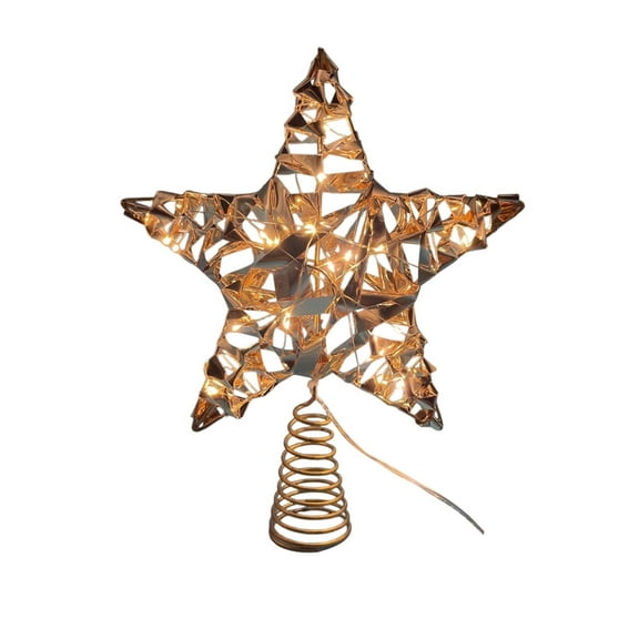 3D Five-Pointed Christmas Tree Topper Star – Wrought Iron Tree Decoration with 20 LED Lights – Multicolor or Gold Finish for Holiday Tree Top