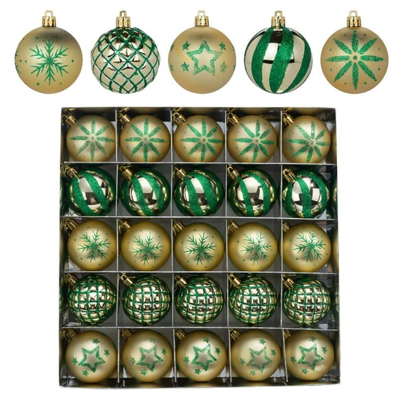 D Gold Green 25Pcs Christmas Decoration Set 6Cm Painted Ball Ornaments Hanging Tree Decor Colorful Shatterproof Plastic Xmas Decorations For Indoor Party Home Seasonal Decorating