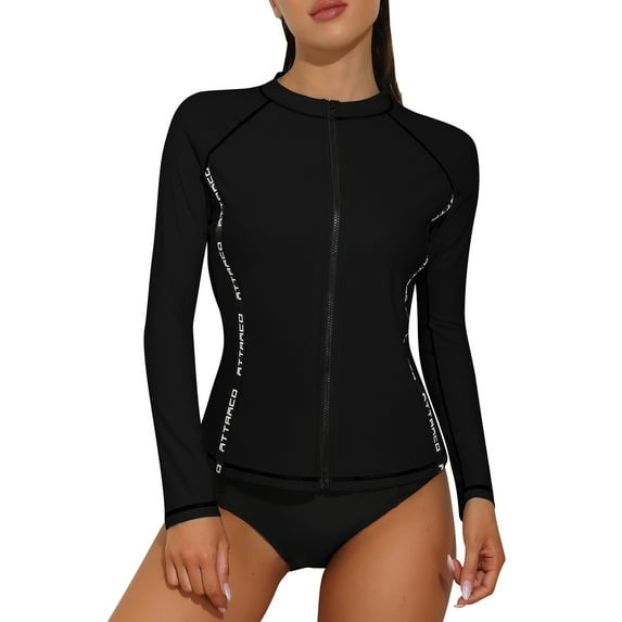 Rash Guard for Women Long Sleeve Zipper Front Swim Shirt UPF 50