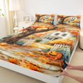 thumbnail image 4 of Manfei Classic Halloween Pumpkin Lantern Queen Sheets,Bat Silhouette Queen Sheet Sets,4-Piece,1 Flat Sheet,1 Fitted Sheet and 2 Pillowcases, 4 of 6