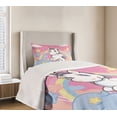 thumbnail image 4 of Ambesonne Feminine Quilted Bedspread Set 2 Pcs, Rainbow Music Notes, Twin Size, Yellow and Pink, 4 of 6