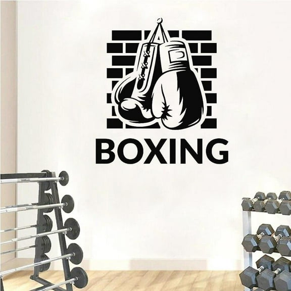 Boxing Logo Wall Decal Boxing Gloves Gym Sports Fighting Martial Arts Wall Stickers For Boxing Gym Decoration Design Poster 42x30cm
