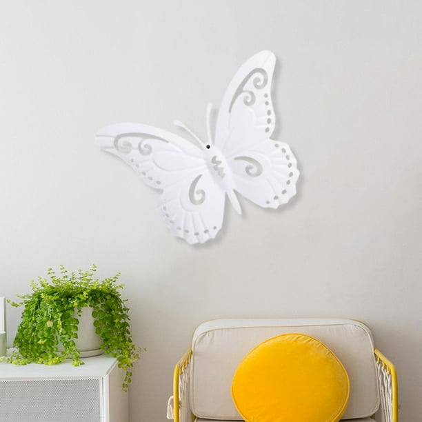 Mariposa 3D perfecl Decoración de pared Adornos exquisitos Estatua Metal para el hogar Cocina Patio Valla Exterior Blanco
