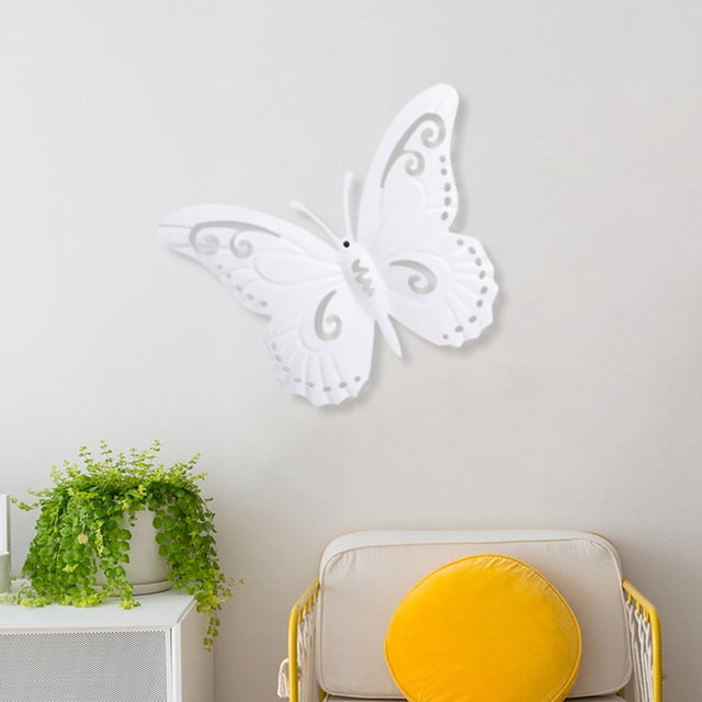 Decoración de pared de mariposa 3D Fernando decoración de estatuilla adornos exquisitos hermosa estatua de Metal para patio sala de estar cocina Blanco Escultura de pared
