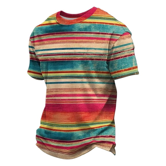 WAYUTE Mens T Shirts Short Sleeve Cewneck Colorful Striped Graphic Tee Shirt for Festival Celebration Holiday Party Classic Summer Outdoor T Shirt