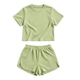 thumbnail image 6 of LEKWK Workout Sets for Women Short Sleeve Crewneck Crop Tops and Elastic Waist Shorts Loose Fit Solid Summer Fashion Athletic Running Gym Outfits, 6 of 6
