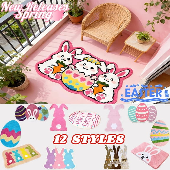 Tarmeek Easter Decor Door Mat, 24x36 Inch Welcome Mat Bunny Egg Shape Non-Slip for Door Bedroom, Colorful Kitchen Mats Front Door Mat Easter Decorations Indoor Outdoor Floor Mat