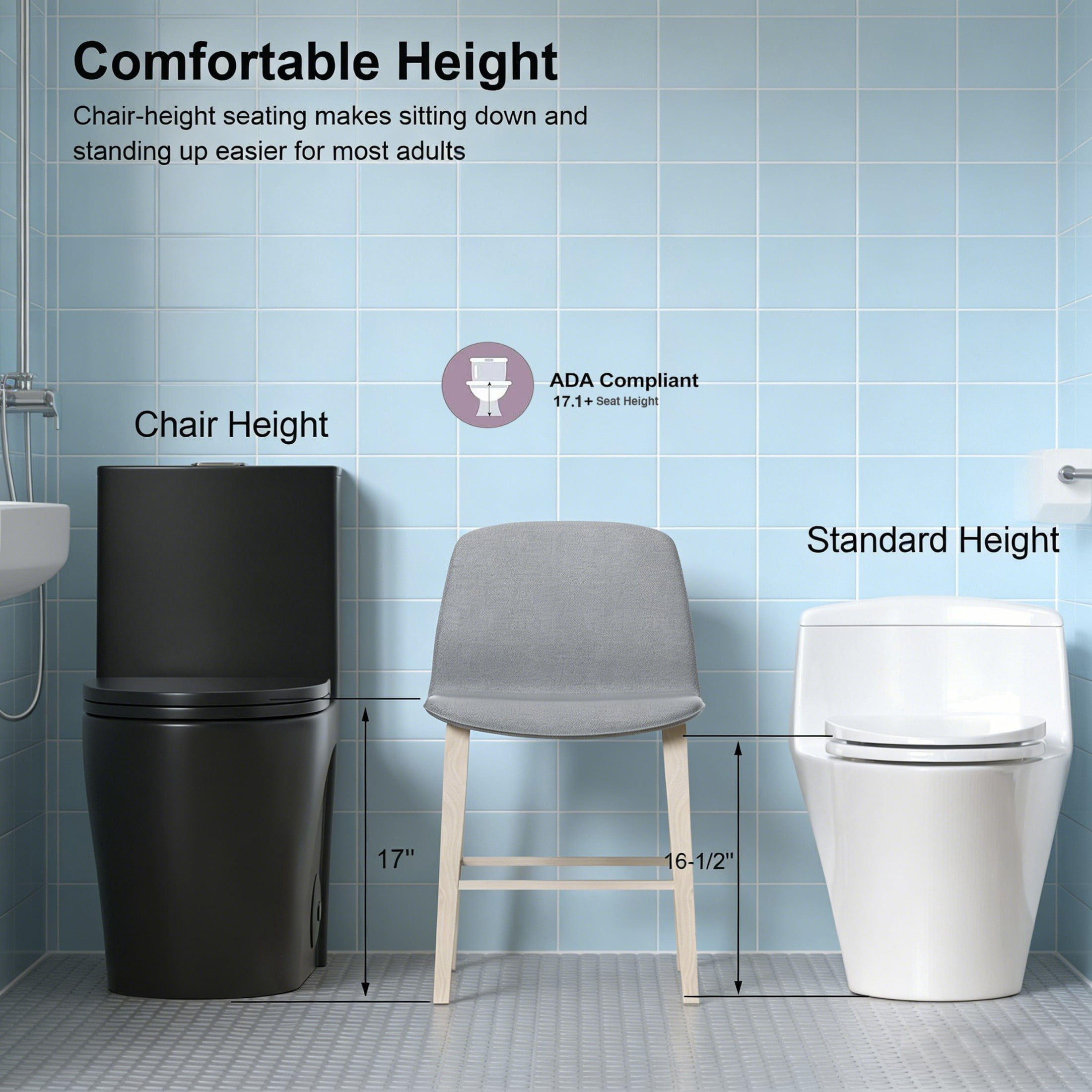Noble House One-Piece Toilet, Elongated Comfort Bathroom Toilet with Soft-Closing Seat, Dual-Flush Siphon Jet, Black