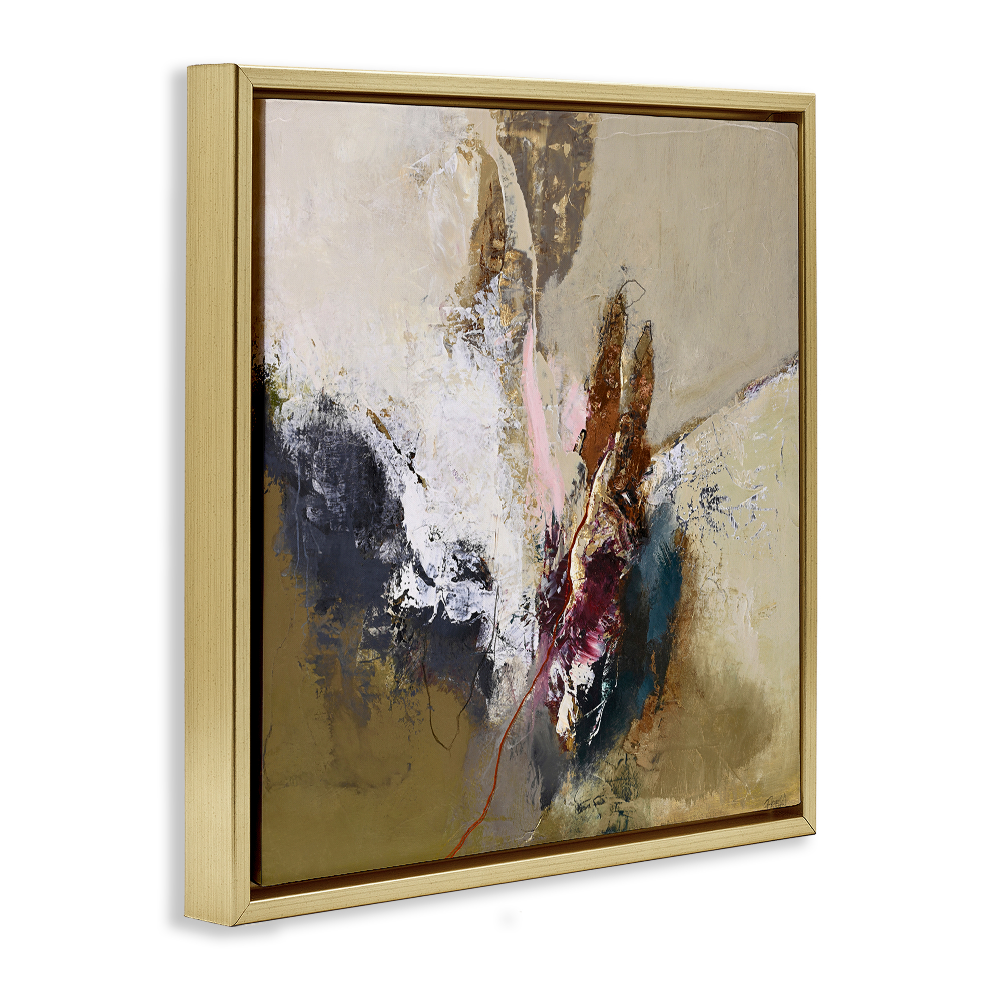 Earthy Mood Composition Gold Framed Floater Canvas Wall Art, design by Design Fabrikken