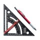 thumbnail image 1 of Juego de reglas de ángulo ajustable rojo métrico y transportador con escala triangular de aleación de aluminio y bolígrafo, 1 of 8