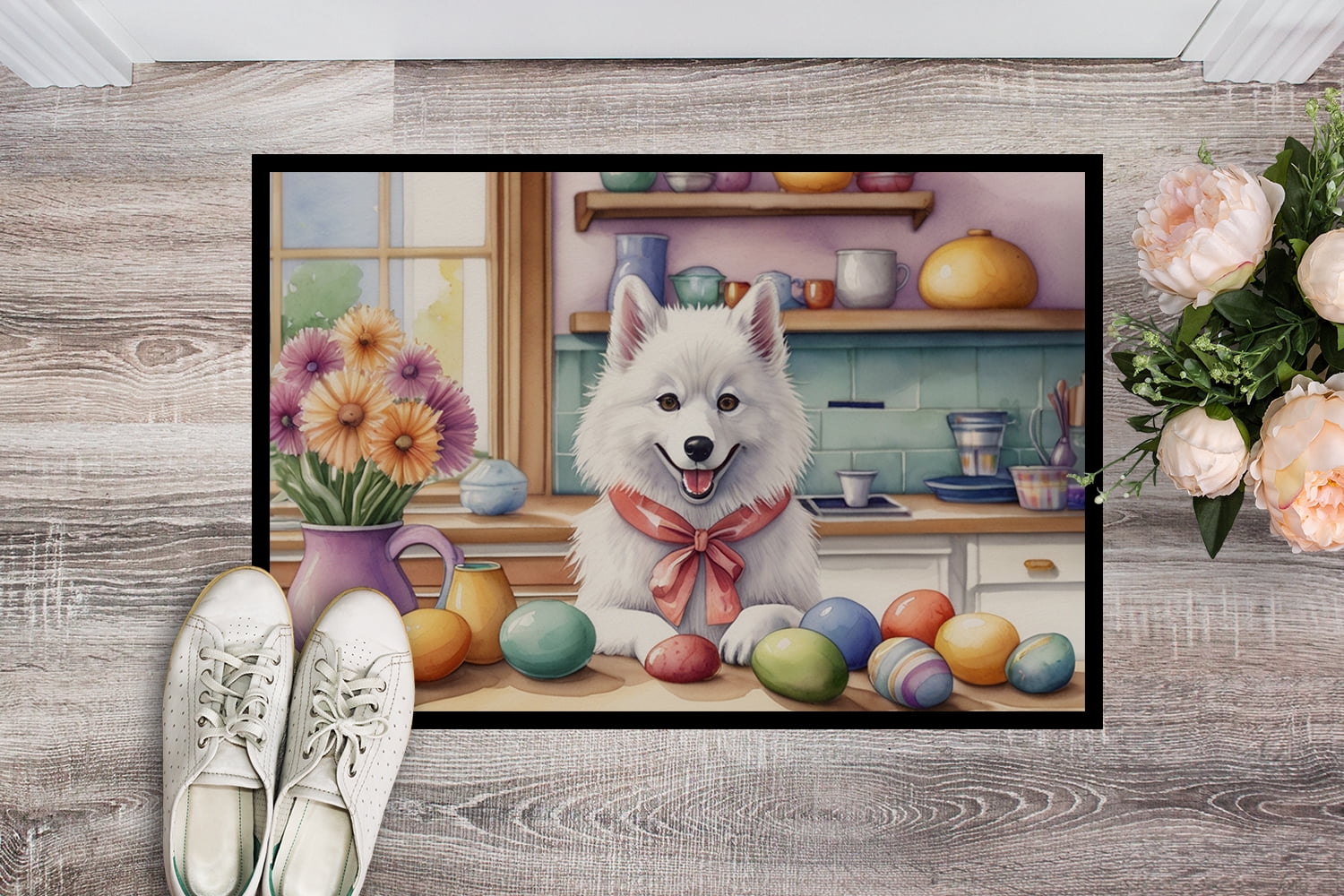 Decorating Easter Yorkshire Terrier Doormat