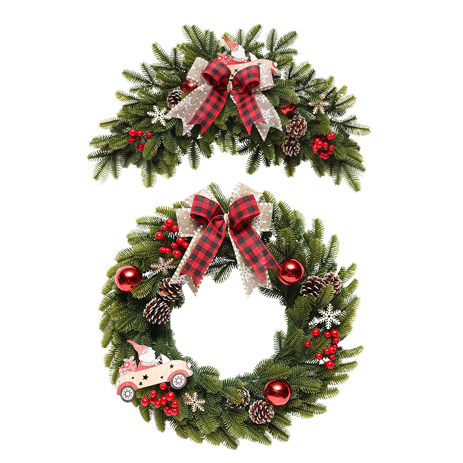 Christmas 18cm Mini Hanging Door Wreath with White Berries and Pine Cones