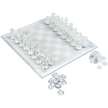 - Elegant Glass Chess and Checker Board Set Clear and Frosted