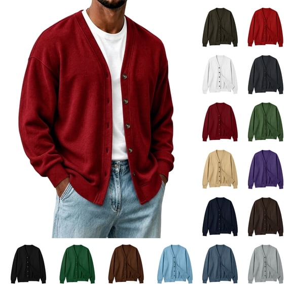 Jovrlynd Mens Cardigan Sweater V Neck Long Sleeve Button Down Relaxed Fit Lightweight Fall Sweatshirt Jackets, S-3XL