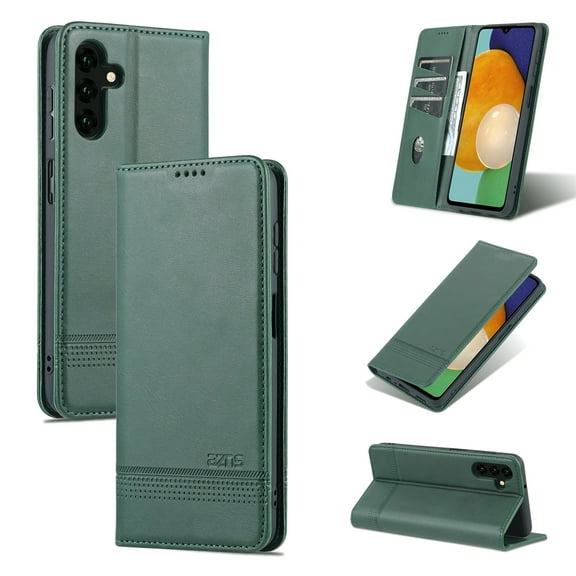 SaniMore for Samsung Galaxy A13 5G 6.5" PU Leather Case, Solid Color Magnetic Closure Flip Wallet Cover Built-in 3 Card Slots & Multi-Angle Kickstand Full Body Protective Shell, Darkgreen