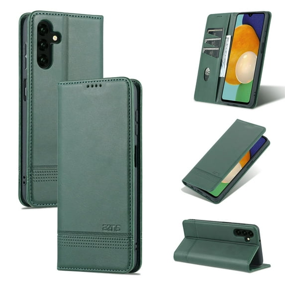 SaniMore for Samsung Galaxy A13 5G 6.5" PU Leather Case, Solid Color Magnetic Closure Flip Wallet Cover Built-in 3 Card Slots & Multi-Angle Kickstand Full Body Protective Shell, Darkgreen