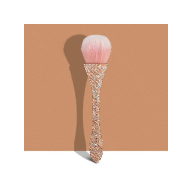 Cepillo para polvo de uñas, herramienta de manicura con mango ostentoso de diamantes de imitación, color blanco, 1 unidad