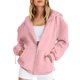 thumbnail image 1 of sudadera con capucha con cremallera de manga larga de color sólido de moda casual para mujer rosa / 3xl, 1 of 6