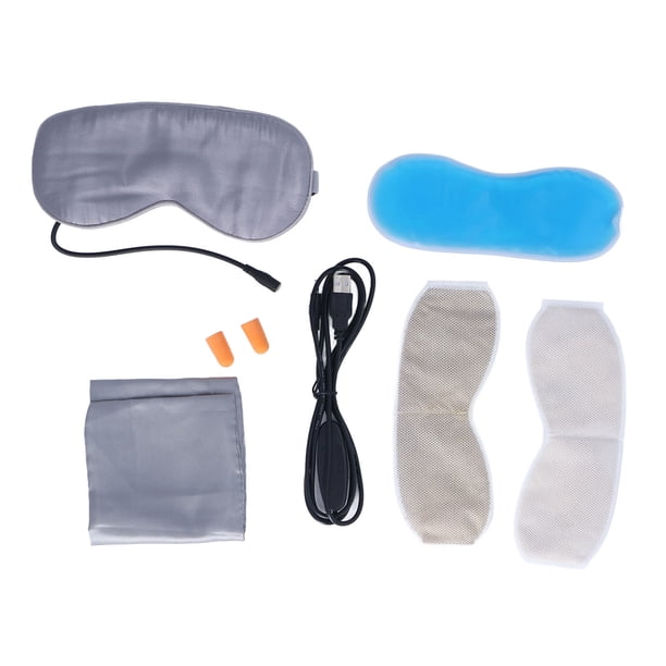 Almohadilla térmica eléctrica para los ojos para aliviar la fatiga, dormir sin dormir, parche de vapor para los ojos - Alimentación por USB, seda fría, transpirable - 5 V/10 W - Gris plateado
