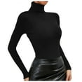 thumbnail image 5 of Zylarhe Womens T Shirts Women's Solid Knitted Turtleneck Sweater Tops High Neck Comfortable Blouse Soft Stretch Casual Long Sleeve Shirt, 5 of 8
